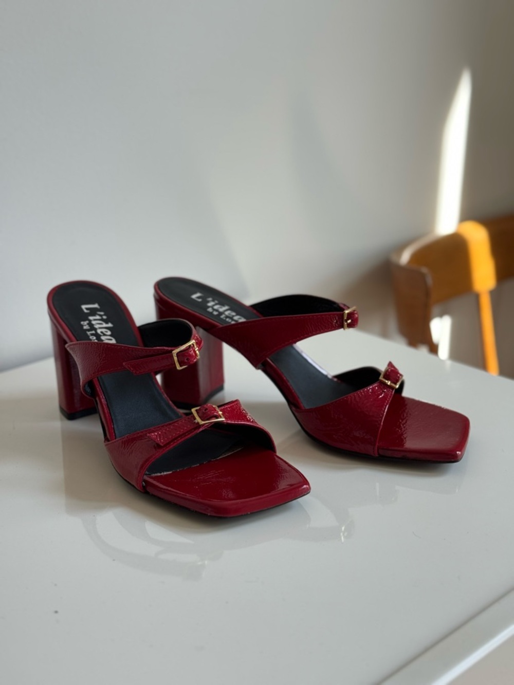 Red Patent Block Heel Sandals - L'Idea